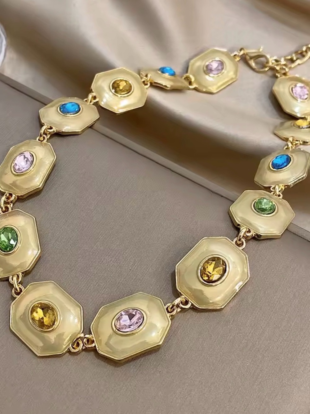 Gold Tone Multi-Color Gemstone Necklace